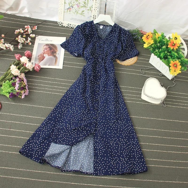 Женское винтажное платье Fitaylor облегающее однобортное миди в горошек с v-образным