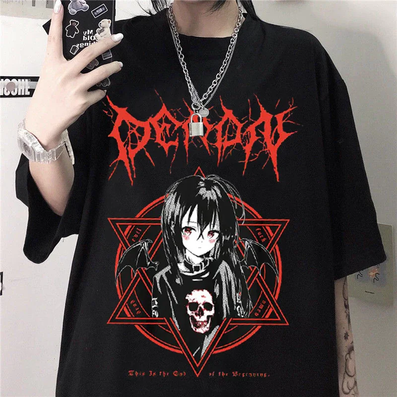 

T Shirt Aesthetic Gothic Punk cartoon Short Sleeve O-Neck Tops Women dropshipping summer loose oversize street clothes