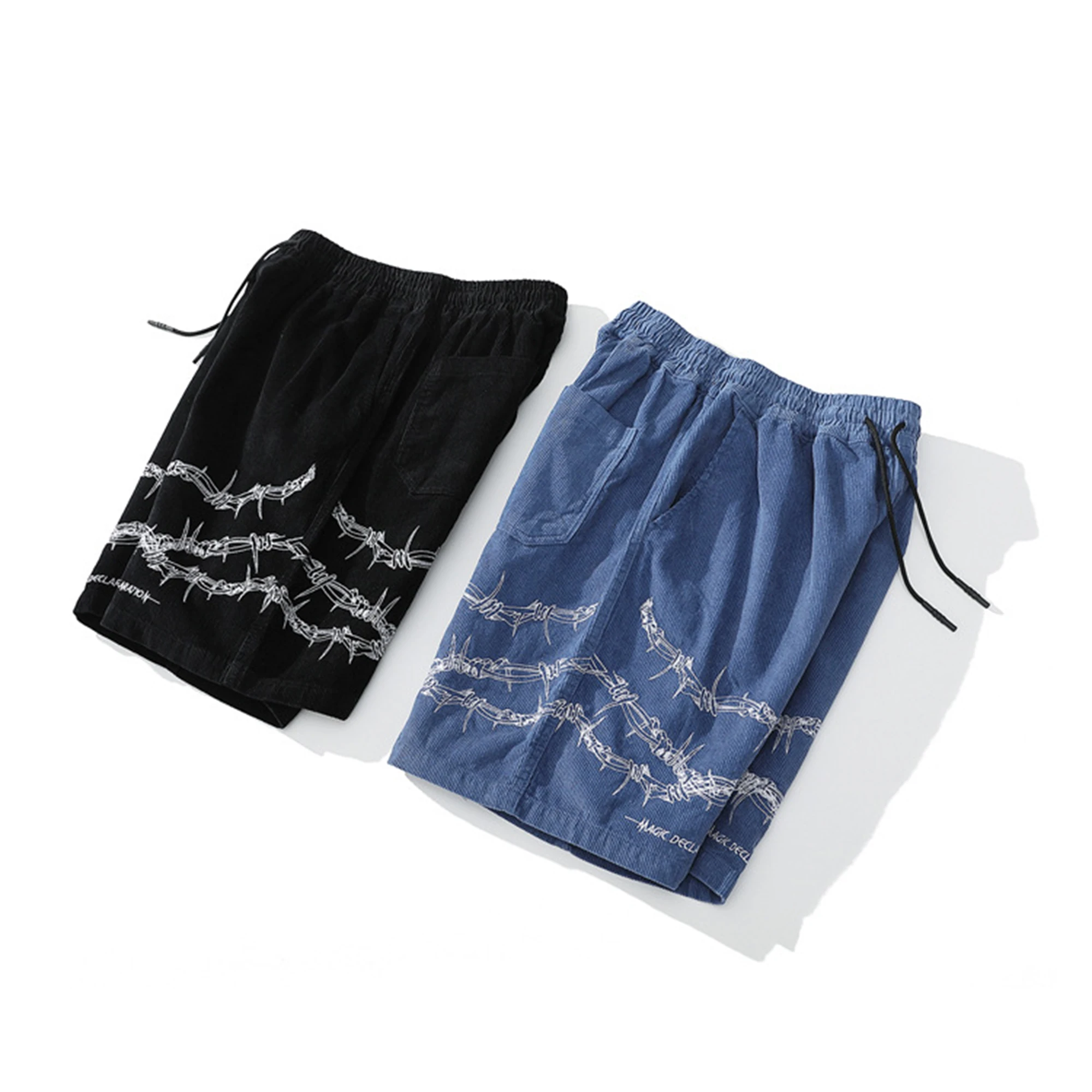 

Streetwear Embroidered Corduroy Shorts Casual Hip-Hop Graphic Emo Short Trendyol Five-Cent Sports Pants For Man Casuais 2021