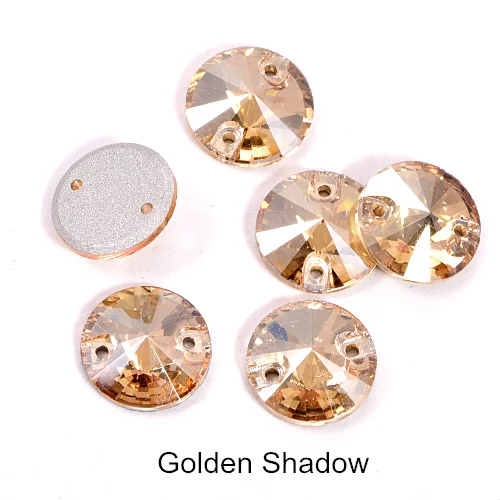 001GS-Golden Shadow 40pcs AAAAA Quality 12mm Round Rivoli Glass Sew On Rhinestones Flatback Crystal Sewing Strass for DIY Wedding Dress B1248 - Цвет: 001GS-Golden Shadow