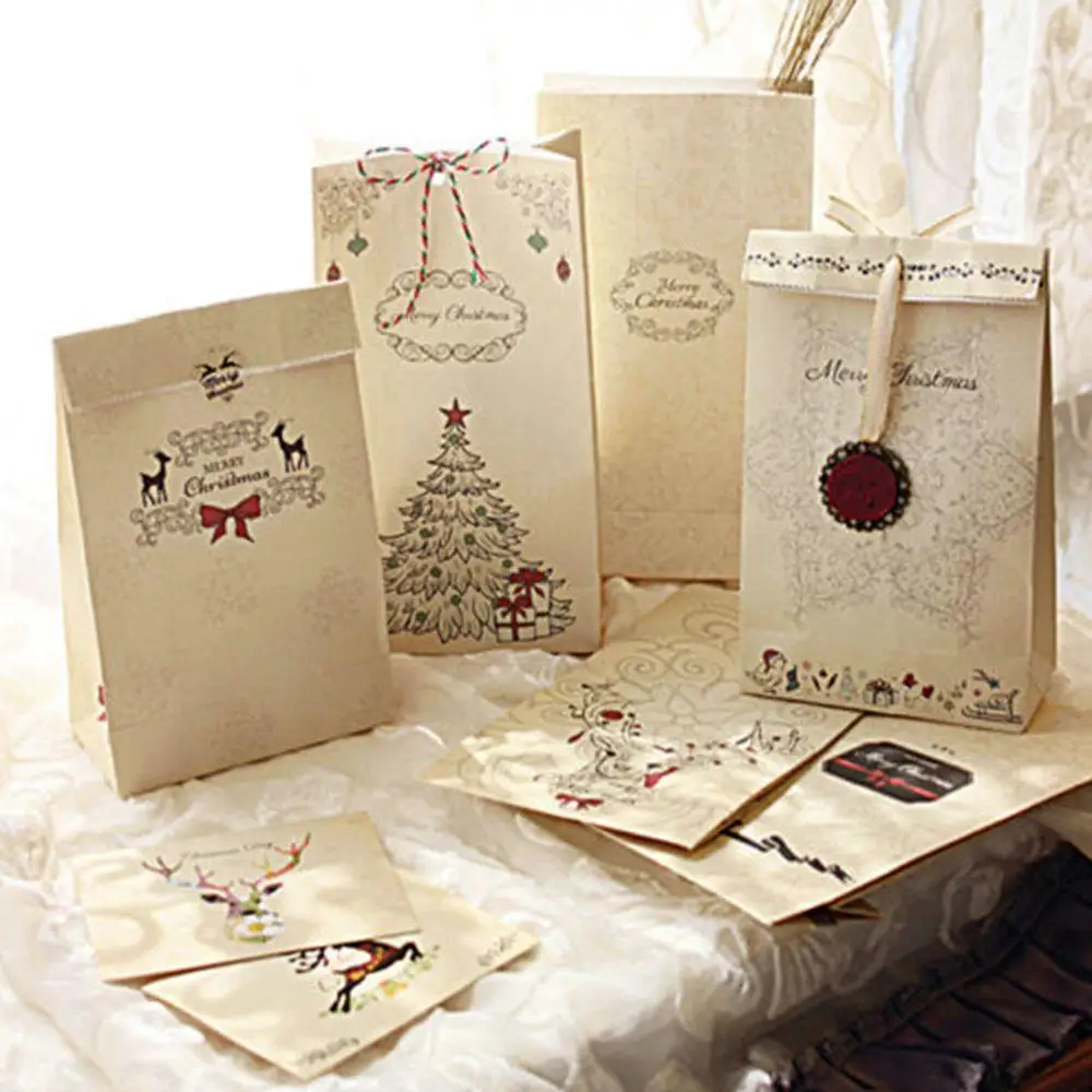 

3 Pcs Kraft Paper Xmas Party Holiday Cookies Present Gift Bag Luxury Wedding Bag