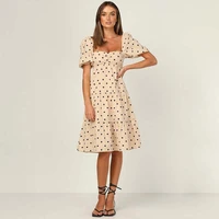 midi length short sleeve polka dot print dress women elegant sexy backless bandage streetwear beach casual dresses