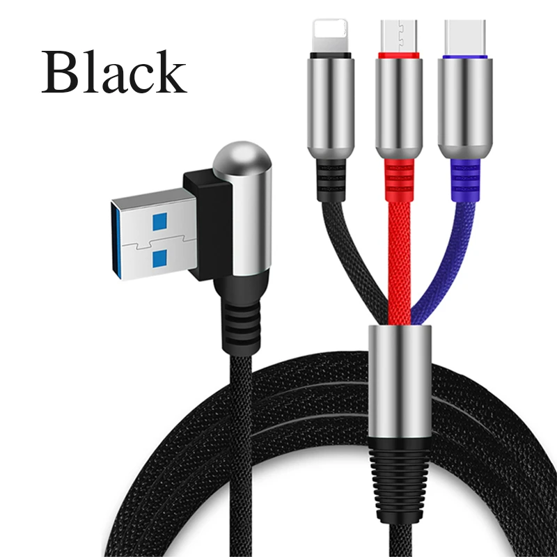 NOHON 3 в 1 пуля USB кабель для зарядки мобильного телефона type-C Micro USB 90 градусов 2.4A USB зарядное устройство Шнур для iPhone 11 Pro Max