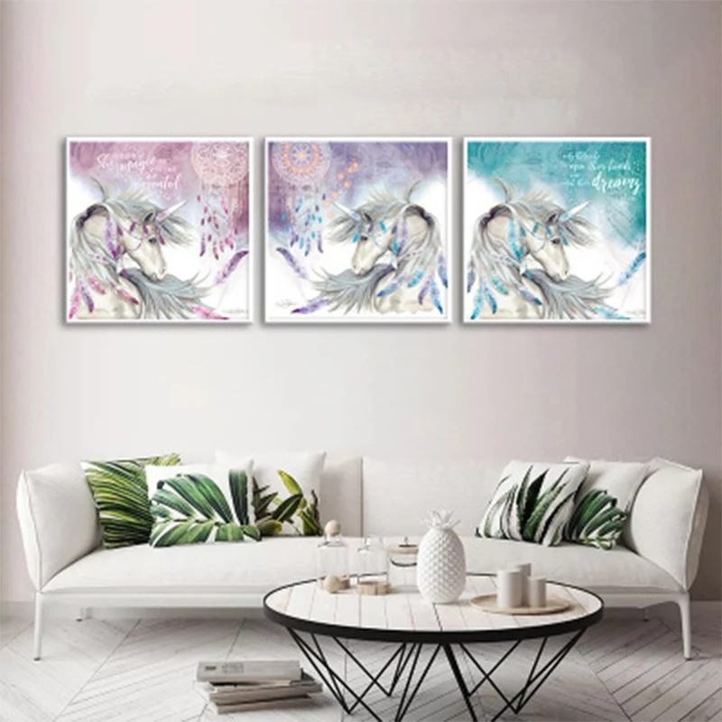 

Nordic modern paintings on the wall cloth, cute Pegasus unicorn canvas prints and posters Home living room decoration painting