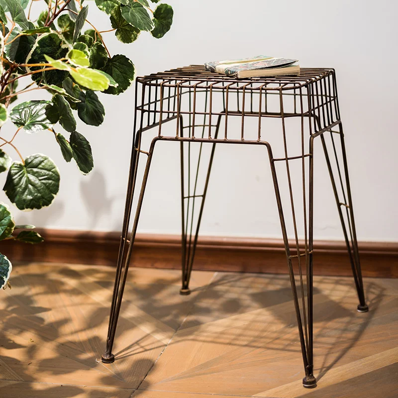 

Wrought Iron Chair LOFT Industrial Style Iron Frame Seat Flower Pot Rack Decoration Art Stool Nordic Patio Furniture
