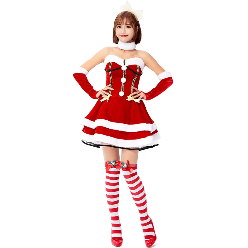 

Новое поступление, рождественское платье, Женский Рождественский костюм для взрослых, красные платья, сексуальные платья без бретелек, Жен...