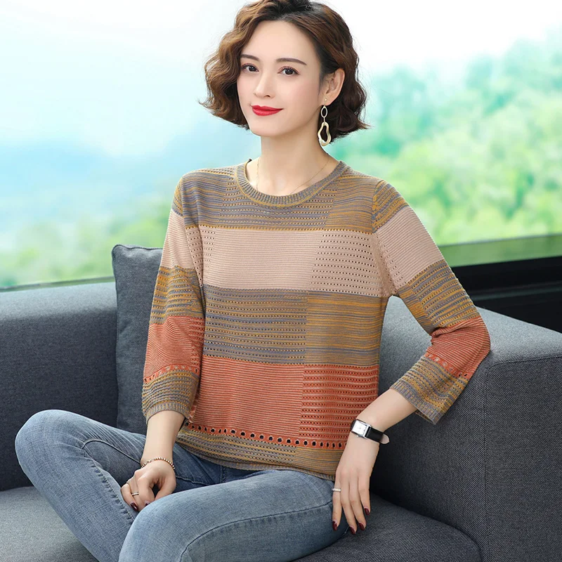 

New summer o-neck oversize Sweater Pullover Women 2021 elegant female loose hollow out Knitted top Basic Sweaters pull