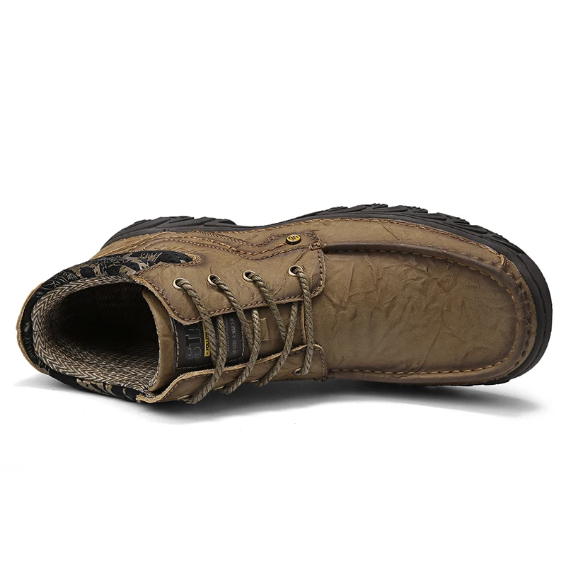 Big size 48 Genuine Leather Men Warm Plush Boots Winter Waterproof Ankle Boots Riding Boots Outdoor Working Snow Oxfords Shoes