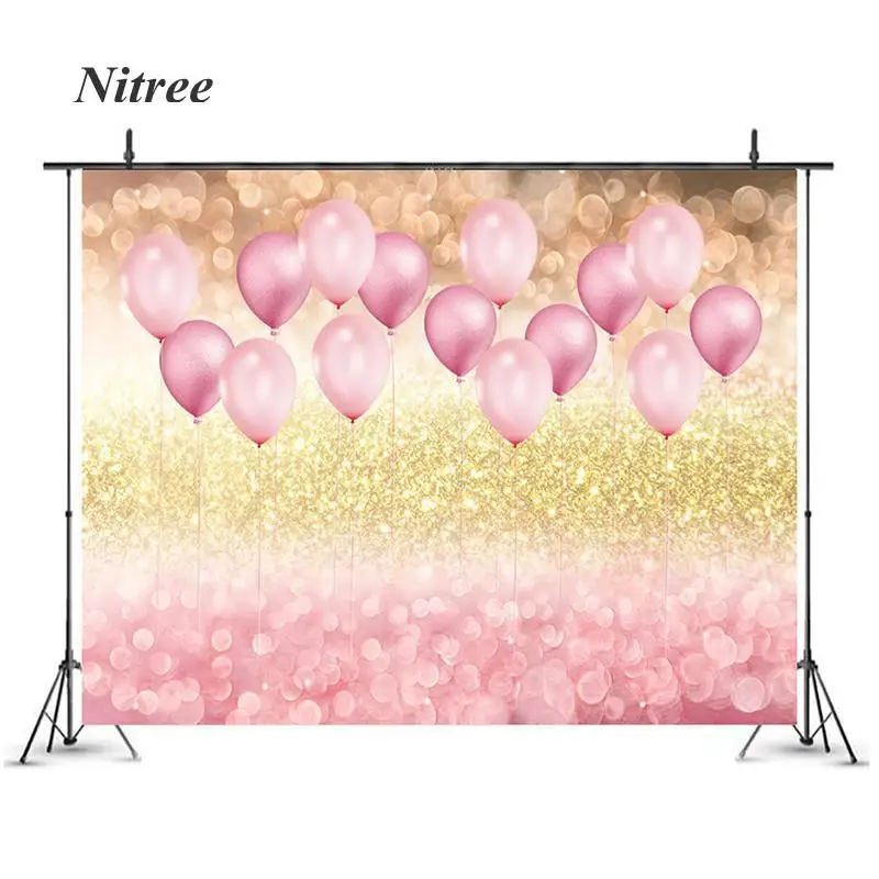 

Birthday Photography Background Party Golden Pink Balloons Backdrop Decor Photocall Backdrop Photo Studio