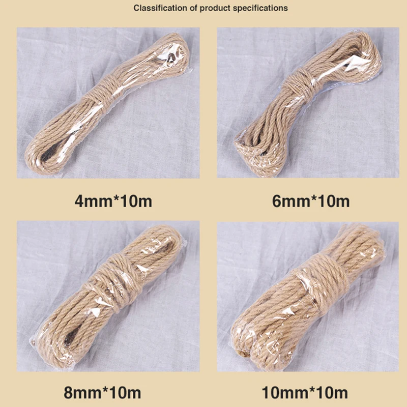 

10M Natural Jute Rope Twine Rope Hemp Twisted Cord Macrame String DIY Craft Handmade Decoration Pet Scratching 2mm-12mm