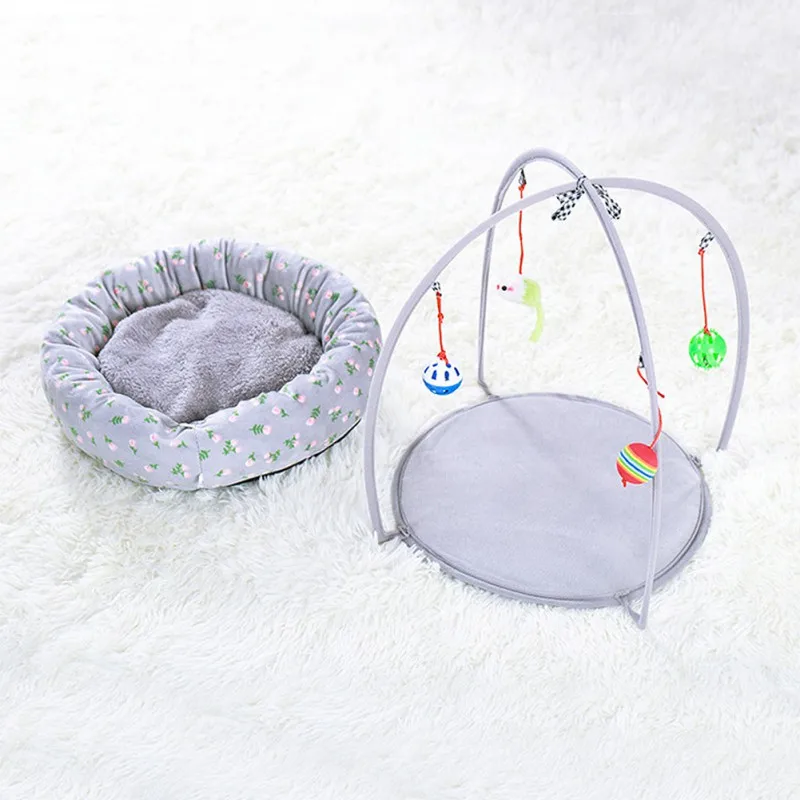 Pet Bed Cat Play Tent Toy Mobile Activity Playing Bed Cat Bed Pad Blanket House Pet Furniture House With Ball Outdoor