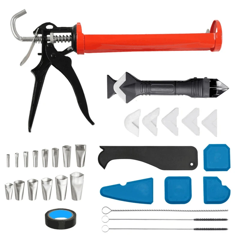 

AUPORO Caulking Gun 6 in 1 Silicone Caulking Tool Caulking Tool Set Stainless Steel Sealant Caulk Nozzle Kit Applicator Finisher