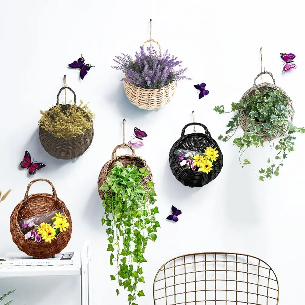 Настенная подвесная натуральная плетеная корзина для цветов цветочный горшок