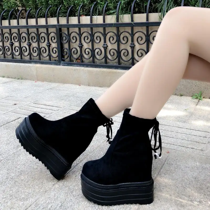 Женские ботинки на танкетке 14 см туфли толстой подошве в римском стиле короткие