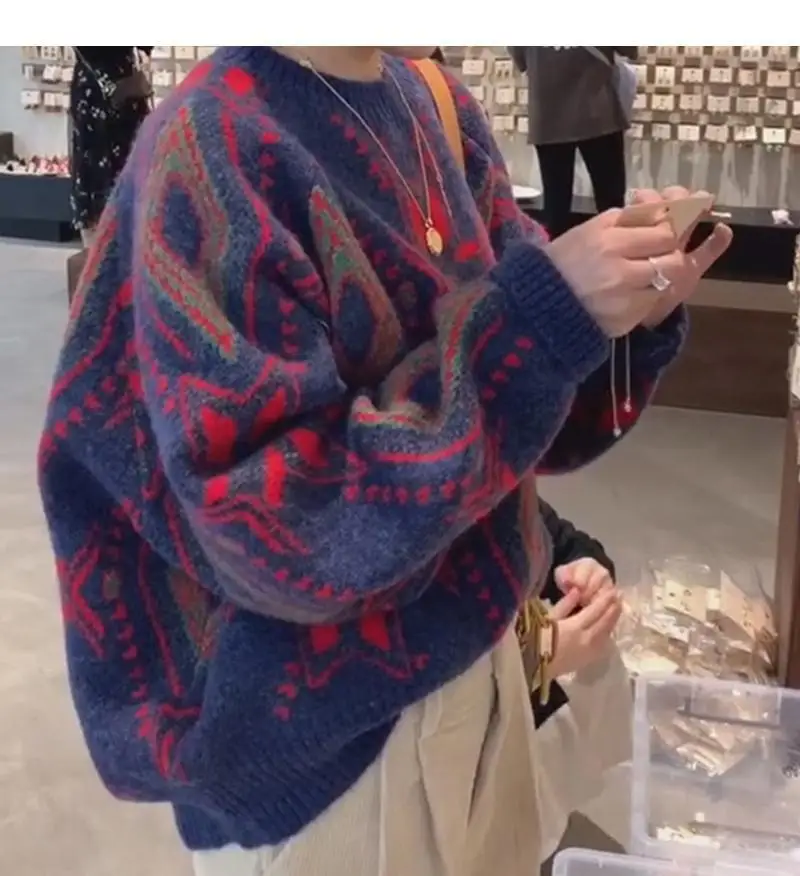 

Japanese style old lazy Pullover Sweater for women's fall / winter 2020 new style loose wear foreign style retro Hong Kong style