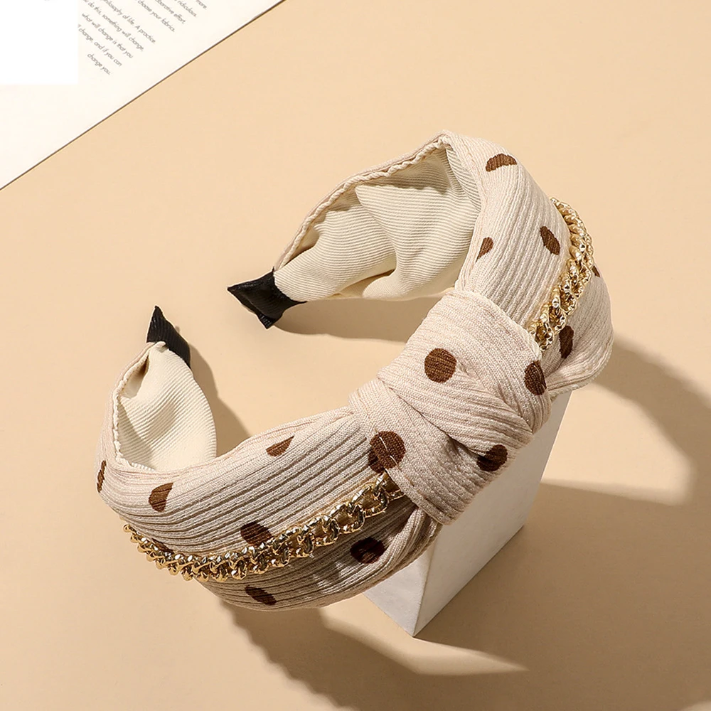 Резинка для волос Ruoshui с узлом женская ободок в горошек аксессуар цепочкой тюрбан