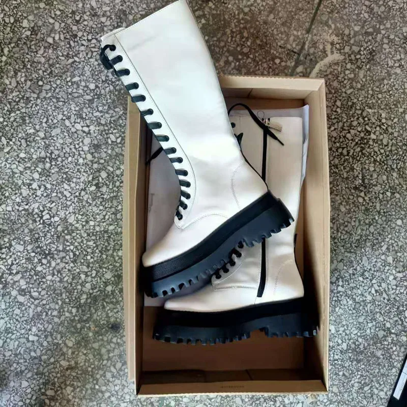 

Fall winter 2020 plush new British style boots thick bottomed knee length boots