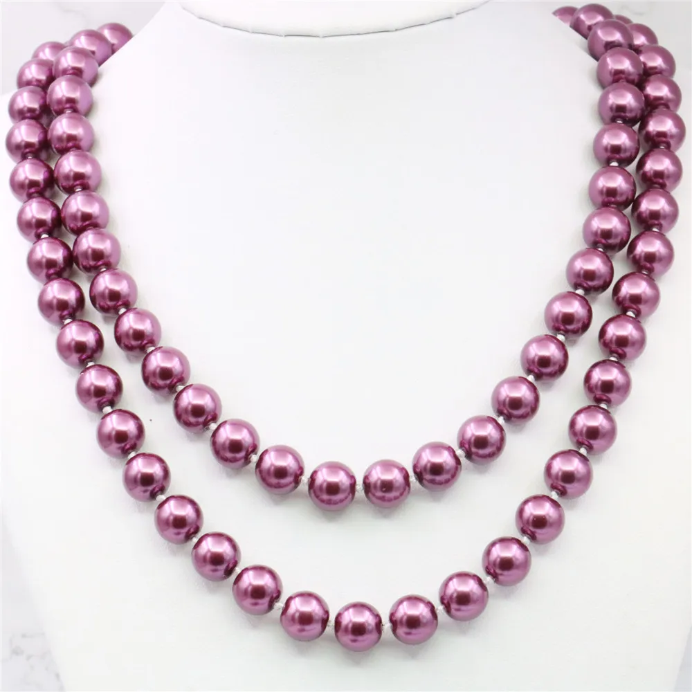 hot Natural Jewelry Beads stone Noble! 10mm fuchsia South Sea Shell Pearl Necklace DIY Gifts For Girl Women 36 