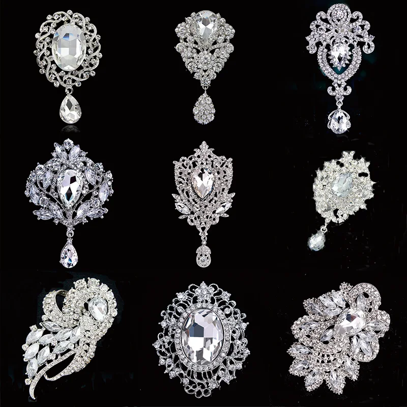 Большой Кристалл Стразы под бриллиант брошь каплевидной формы булавок для