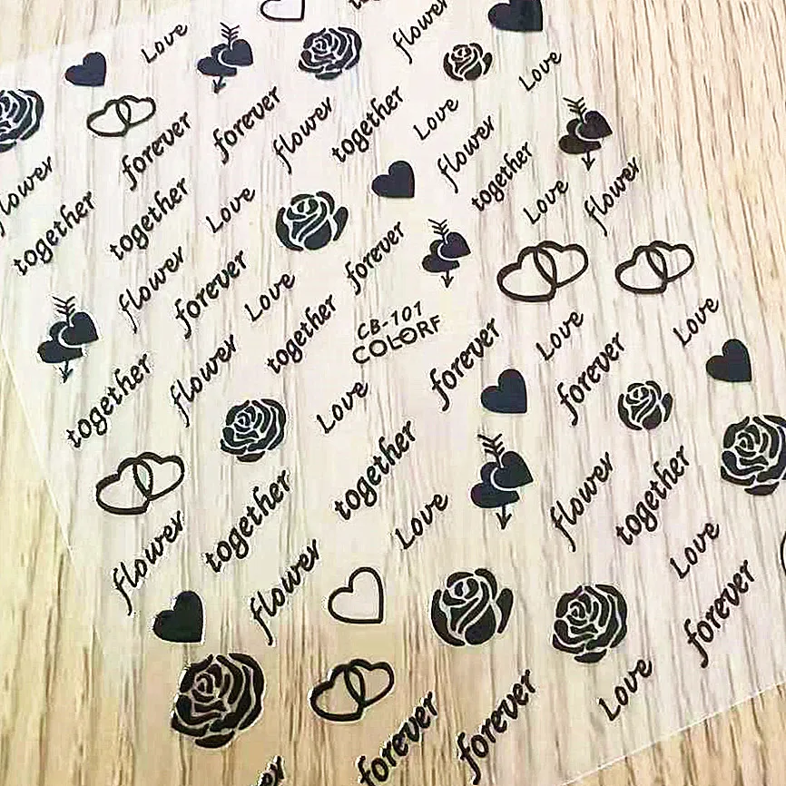 

Nail art sticker newest CB 101 rose design 3D decal stamping back gule DIY nail decoration tools