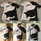 Женская футболка с коротким рукавом и круглым вырезом, черная или белая футболка с 3D-принтом кота в стиле Харадзюку, 2022