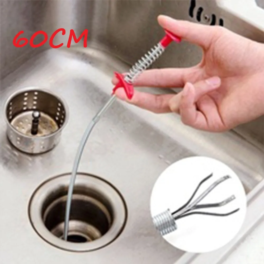 

60CM Drain Spring Pipe Dredging Tool Unblocker Drain Clog Tool for Kitchen Sink Sewer Cleaning Hook Water Sink Wholesale