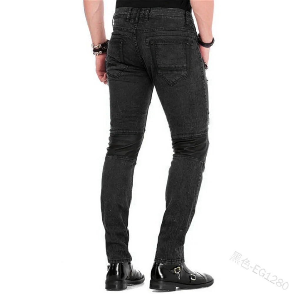 EH · MD®Кожаные джинсы до колен мужские измельченные хлопковые высокие Стрейчевые