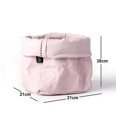 Pink L Розовая моющаяся сумка для хранения из крафт-бумаги, контейнер для кистей для макияжа, сумки для хранения еды и мелочей, органайзер для домашнего декора - Цвет: Pink L