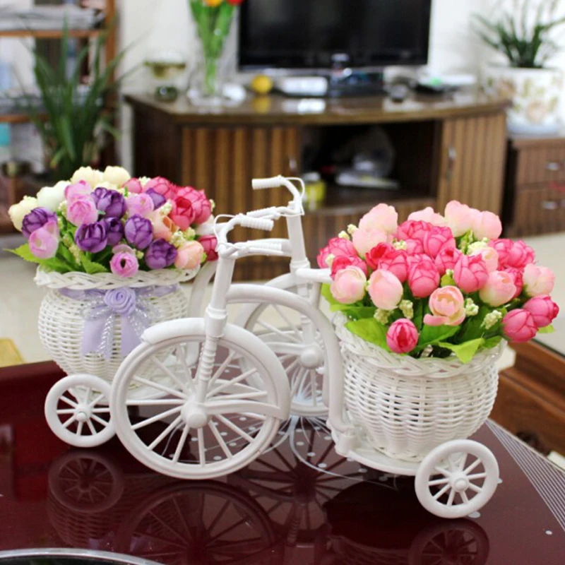 Искусственный велосипед моды розового цвета для домашнего украшения, мебели, пластиковый стол из ротанга.