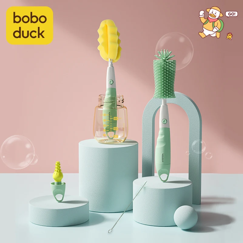 Boboduck 5 в 1 детских бутылочек чистящий набор соломенная щетка губка бутылки для