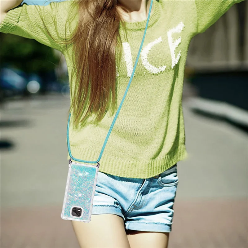 

Strap Lanyard Phone Case For Motorola Moto E7 G Power Stylus Play 2021 Edge S G30 Soft TPU Glitter Liquid Quicksand Back Cover