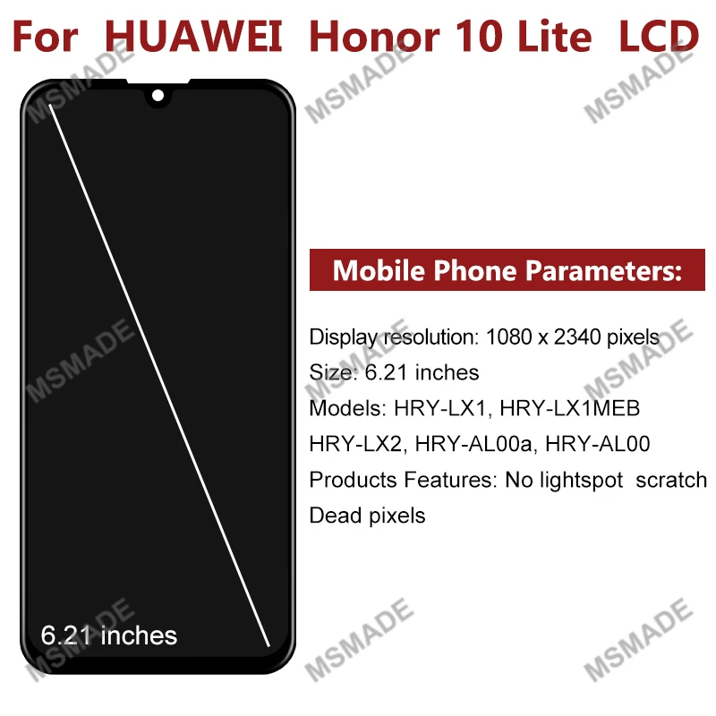 

ЖК-дисплей 6,21 дюйма для Huawei Honor 10 Lite, сенсорный экран, запасные части для Honor 10i, искусственная кожа, ЖК-дисплей