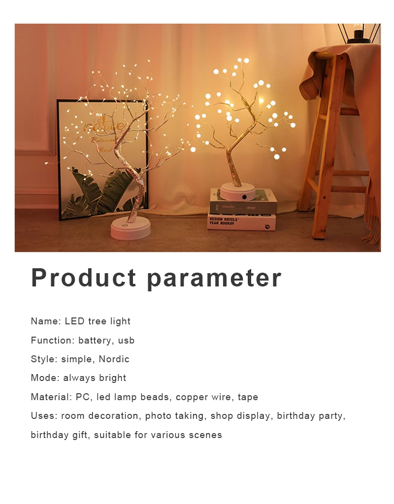

Christmas Tree Lights Night Light Fairy Copper Lamp With Battery & USB for Home Living Room Bedroom Party Wedding Decoration