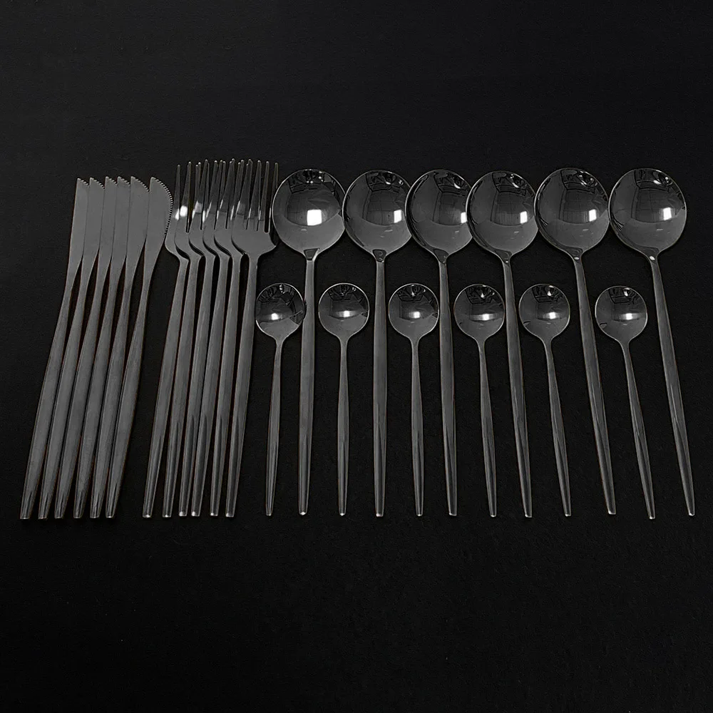 

2023 Black Flatware Set Stainless Steel 24Pcs Dinnerware Cutlery Set Western Food Fork Knife Teaspoon Tableware Silverware Set