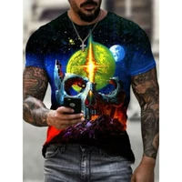 summer men street european and american fashion scary skull printing oversized t shirt mens tops loose o neck pullover t shirts