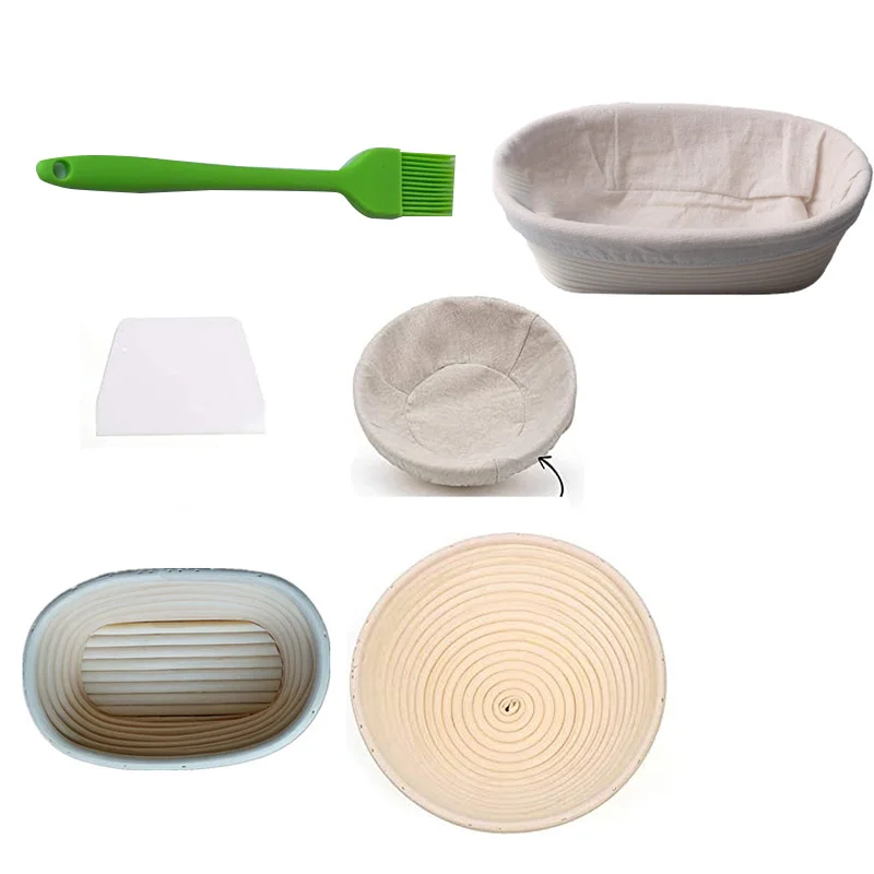 

5PCS Fermentation Proofing Rattan Basket Dough Bread With Arc Curved Knife Scraper Brush