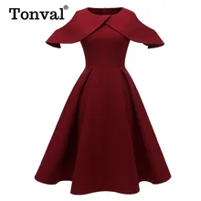 Tonval элегантное бордовое вечернее платье средней длины с