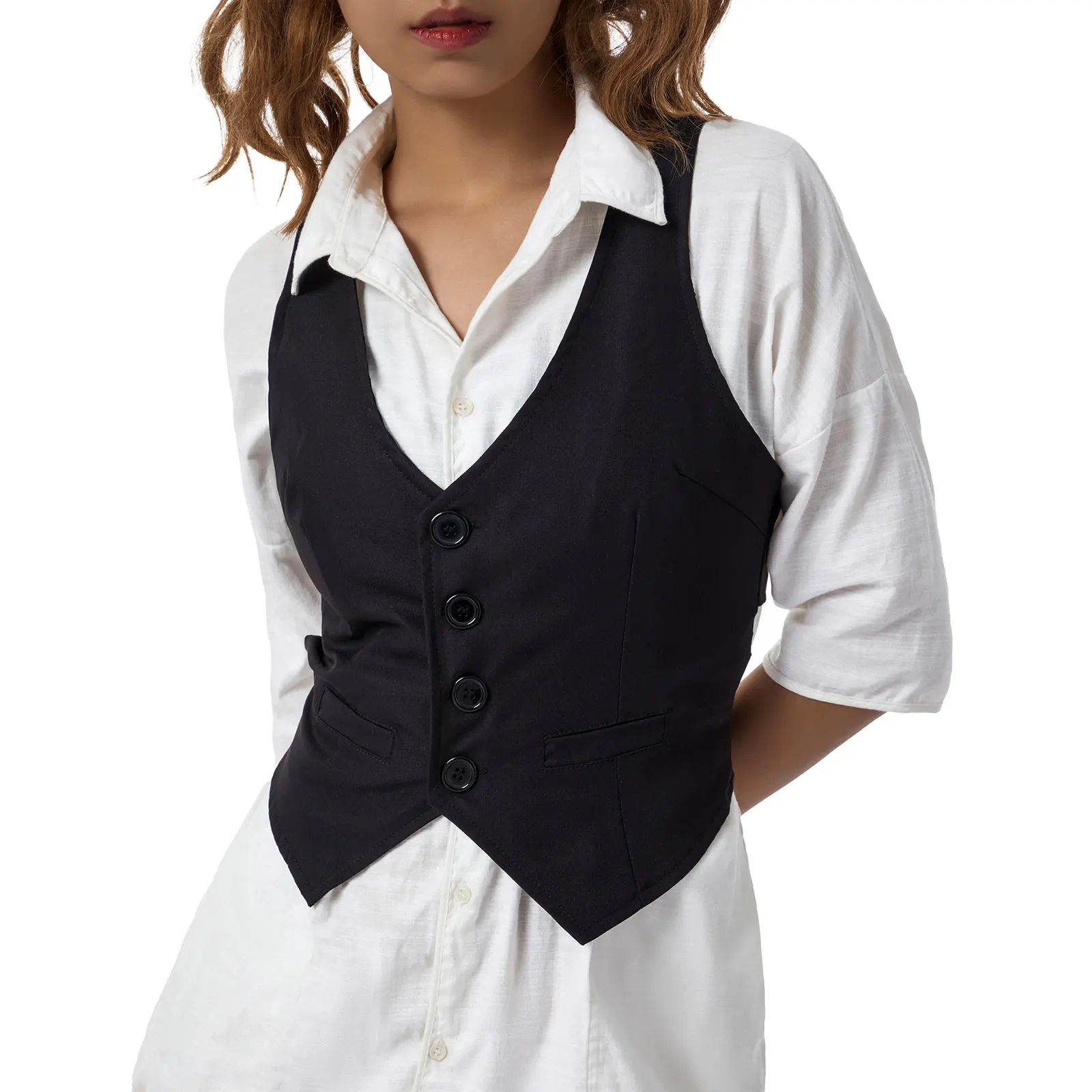 

Female Waistcoat Solid Color/ Striped V-Neck Sleeveless Tops Blouse Vest for Summer