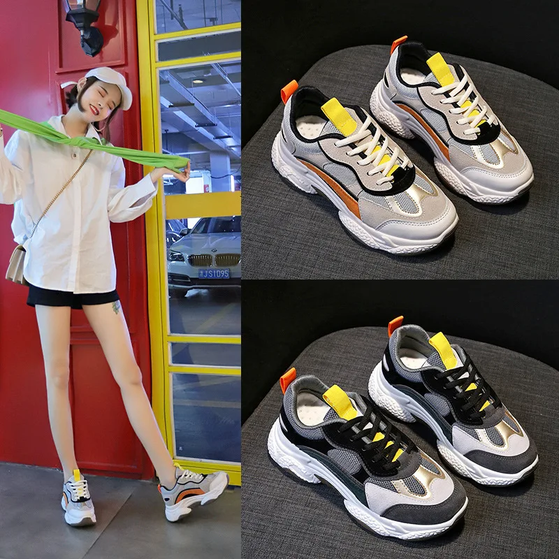 

Новинка, Осенняя обувь, женские кроссовки, дизайнерские кроссовки на платформе, кроссовки на массивной платформе, светоотражающая повседне...