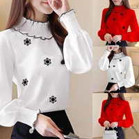 women autumn snowflake heart pattern leisure long sleeve turtle neck pullover blouse tops