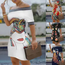 2022 women's one-shoulder digital printing slim sexy pencil skirt women (1)