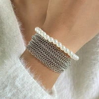 simple chains multi layer punk curb cuban chain bracelets boho thick gold bracelets bangles for women pearls bracelet jewelry