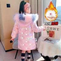 net red colorful girls winter cotton clothes middle and long new foreign style middle and big childrens thickened cotton clot
