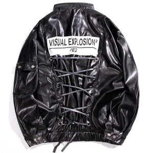 Куртка-бомбер мужская демисезонная из искусственной кожи на молнии, в стиле хип-хоп