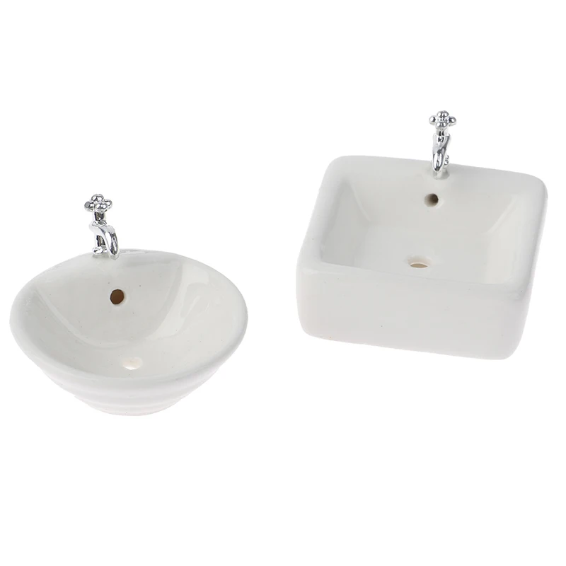 

Square Dollhouse Bathroom Sink Simulation Accessory for Dollhouse White 1:12 Miniature Ceramic Wash Basin Bathroom Sink Model