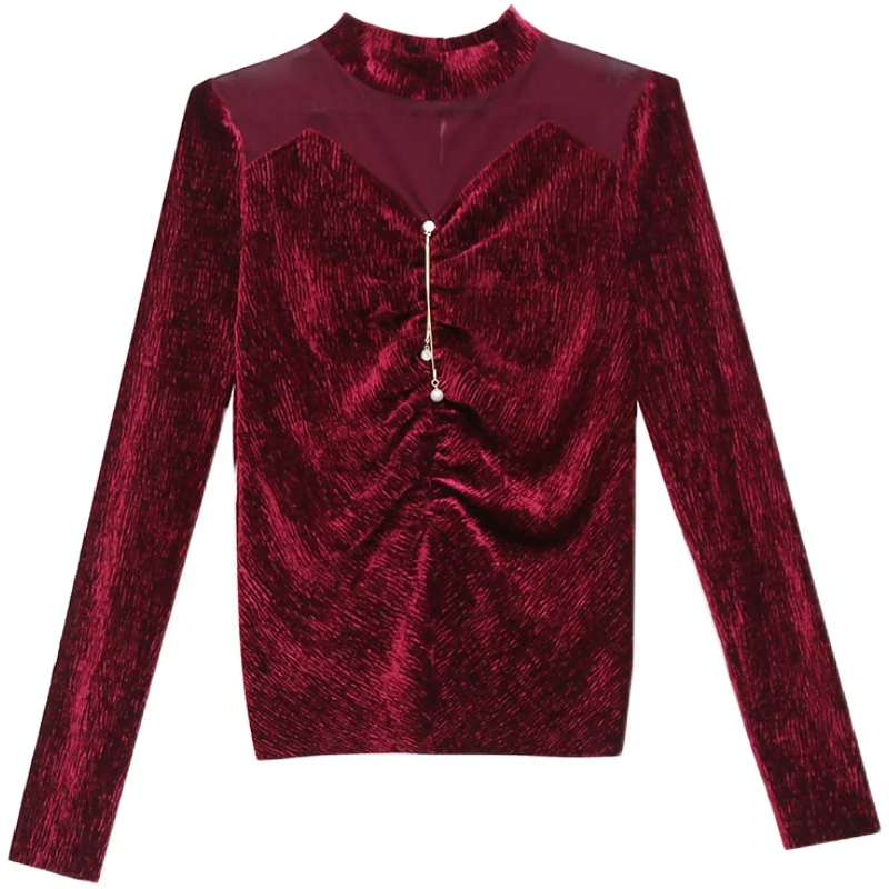 

2020 Korean Version Women's T-Shirt Fashion Casual Long Sleeve Velvet Tops Turtleneck Plus Size Women Clothing