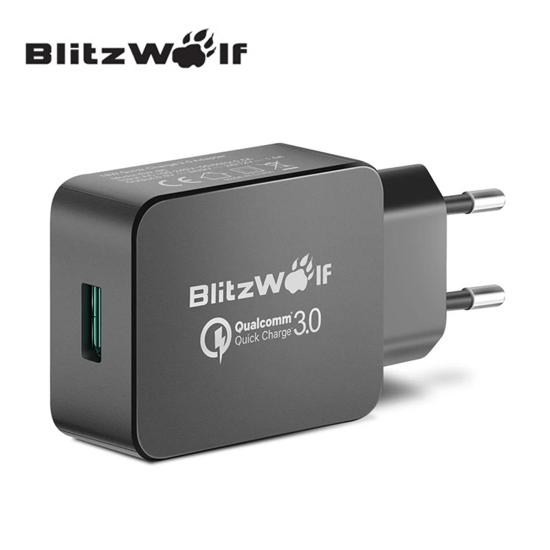 Сертифицированное USB зарядное устройство BlitzWolf QC3.0 мощностью 18 Вт Европейское с