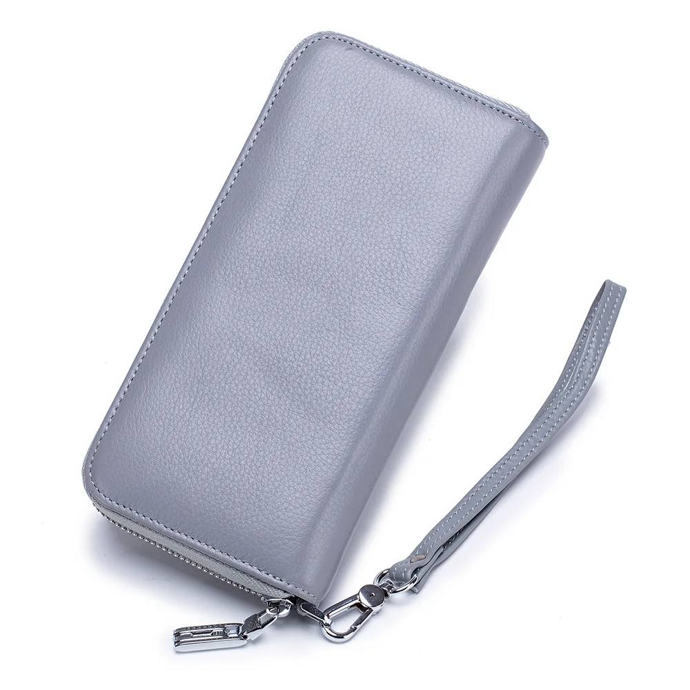 

Повседневный кожаный мужской кошелек с RFID-защитой, мягкий бумажник из воловьей кожи на молнии с ремешком на запястье, вместительный удлинен...