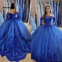 princess arabic royal blue quinceanera dresses 2022 lace applique beaded sweetheart prom dresses lace up sweet 16 party dress