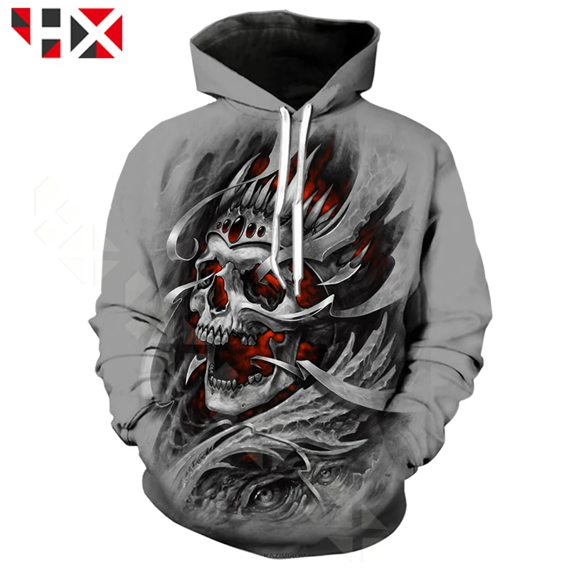HX Unisex Skull Head Rose 3D Print Autumn Fashion Sweatshirt Casual Hip Hop Streetwear Hoodie Men Women Tops HX528 | Мужская одежда